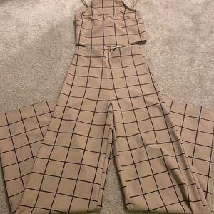 Grid print top and pant set